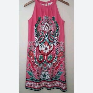 New York & Company Womens Size XS Pink Paisley Floral Shift Dress Sleeveless